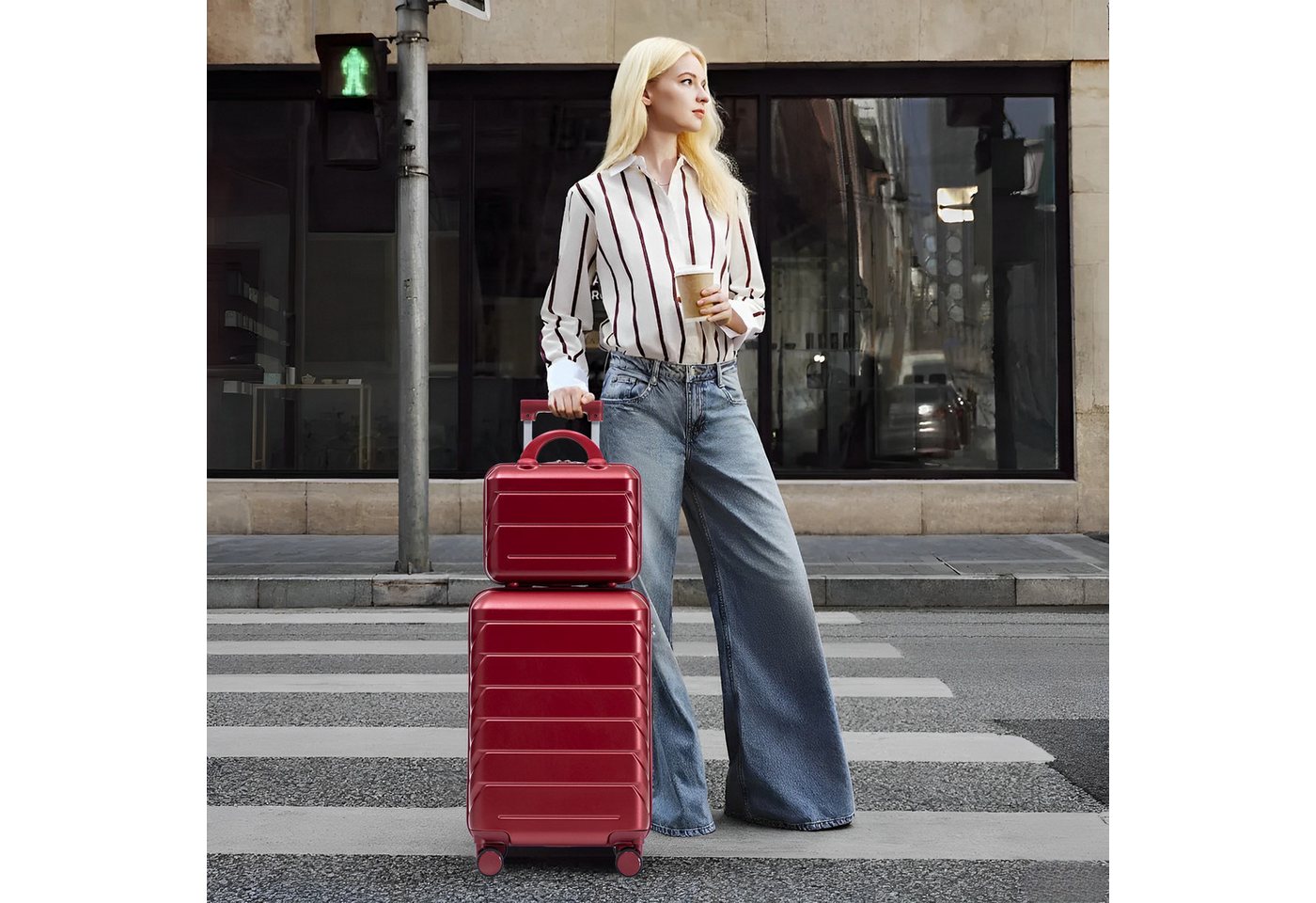 LVHOM Trolleyset 2/4 Set., ABS Hartschalen 14"/19"/24"/28", leise Rädern für jede Tour, (2 tlg., Kosmetikorganizer mit Tragegriff, Sicherungsschlinge), Geschäftstrip, Familienurlaub, längere Erkundungen, Flughafentransfers Bild 3