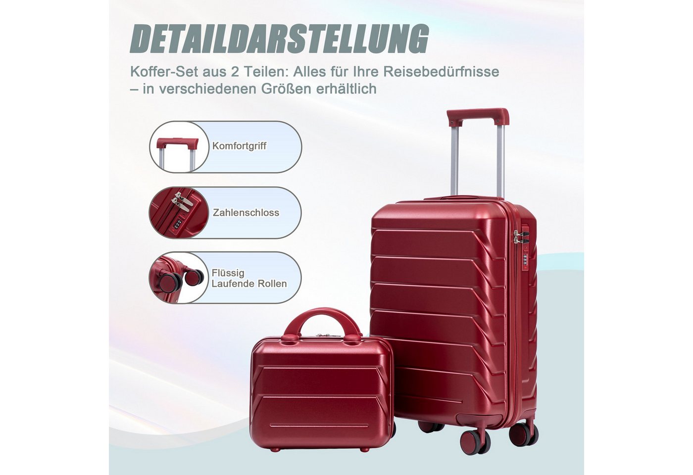 LVHOM Trolleyset 2/4 Set., ABS Hartschalen 14"/19"/24"/28", leise Rädern für jede Tour, (2 tlg., Kosmetikorganizer mit Tragegriff, Sicherungsschlinge), Geschäftstrip, Familienurlaub, längere Erkundungen, Flughafentransfers Bild 4