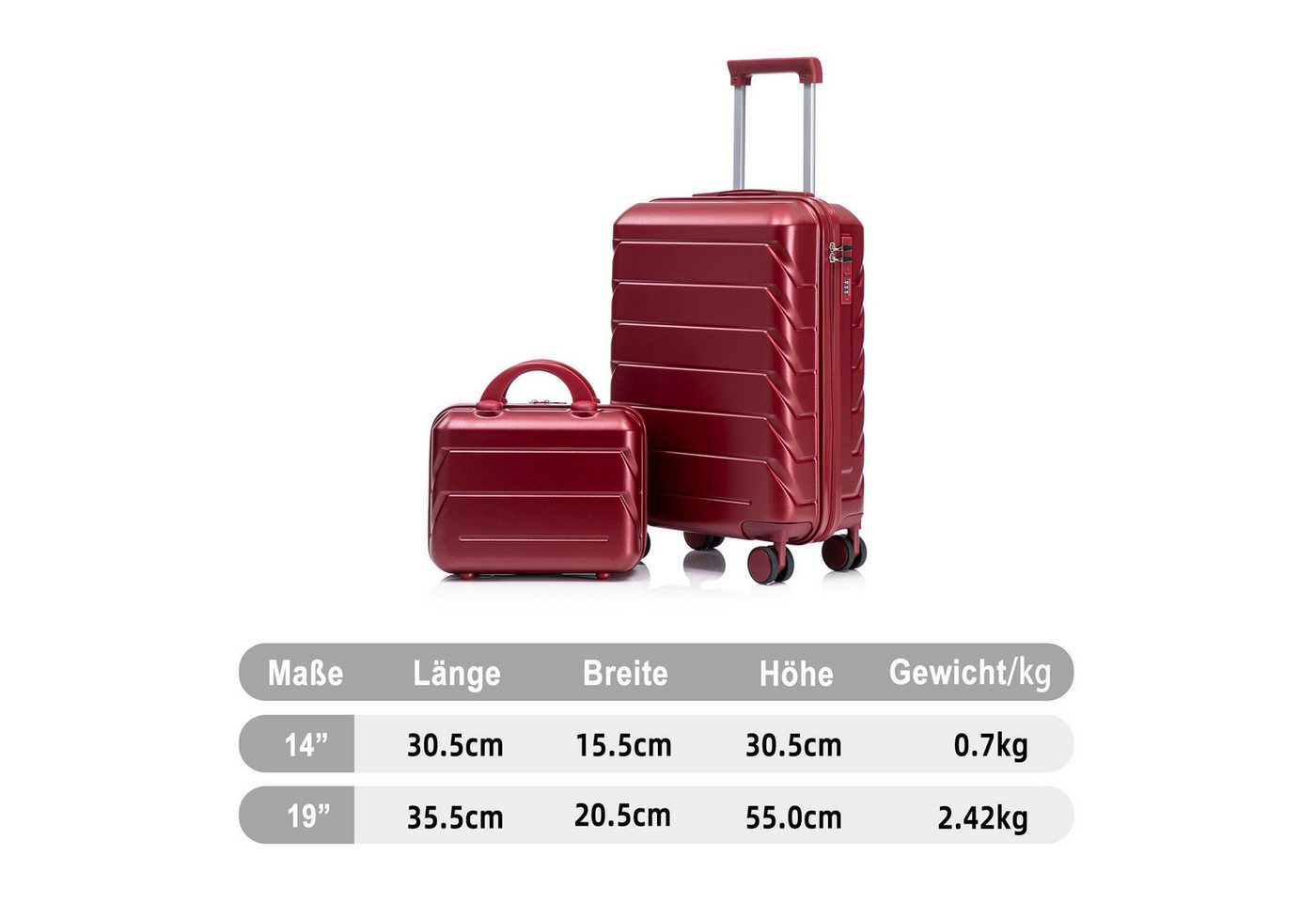 LVHOM Trolleyset 2/4 Set., ABS Hartschalen 14"/19"/24"/28", leise Rädern für jede Tour, (2 tlg., Kosmetikorganizer mit Tragegriff, Sicherungsschlinge), Geschäftstrip, Familienurlaub, längere Erkundungen, Flughafentransfers Bild 5