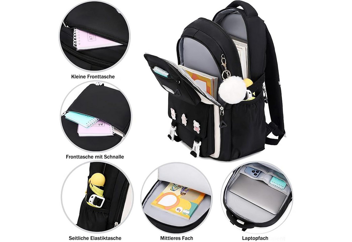 MOPUEA Schulrucksack Teenager-Schulranzen-Set, mit Stifteetui und Badge-Label (Wasserdicht Schulranzen,Unisex Geeignet für Mittelstufe-Universität, 2-tlg., für zum Schulbesuch,Einkaufen,Camping usw), Mit ergonomischem Design zur Entlastung von Schultern und Rücken