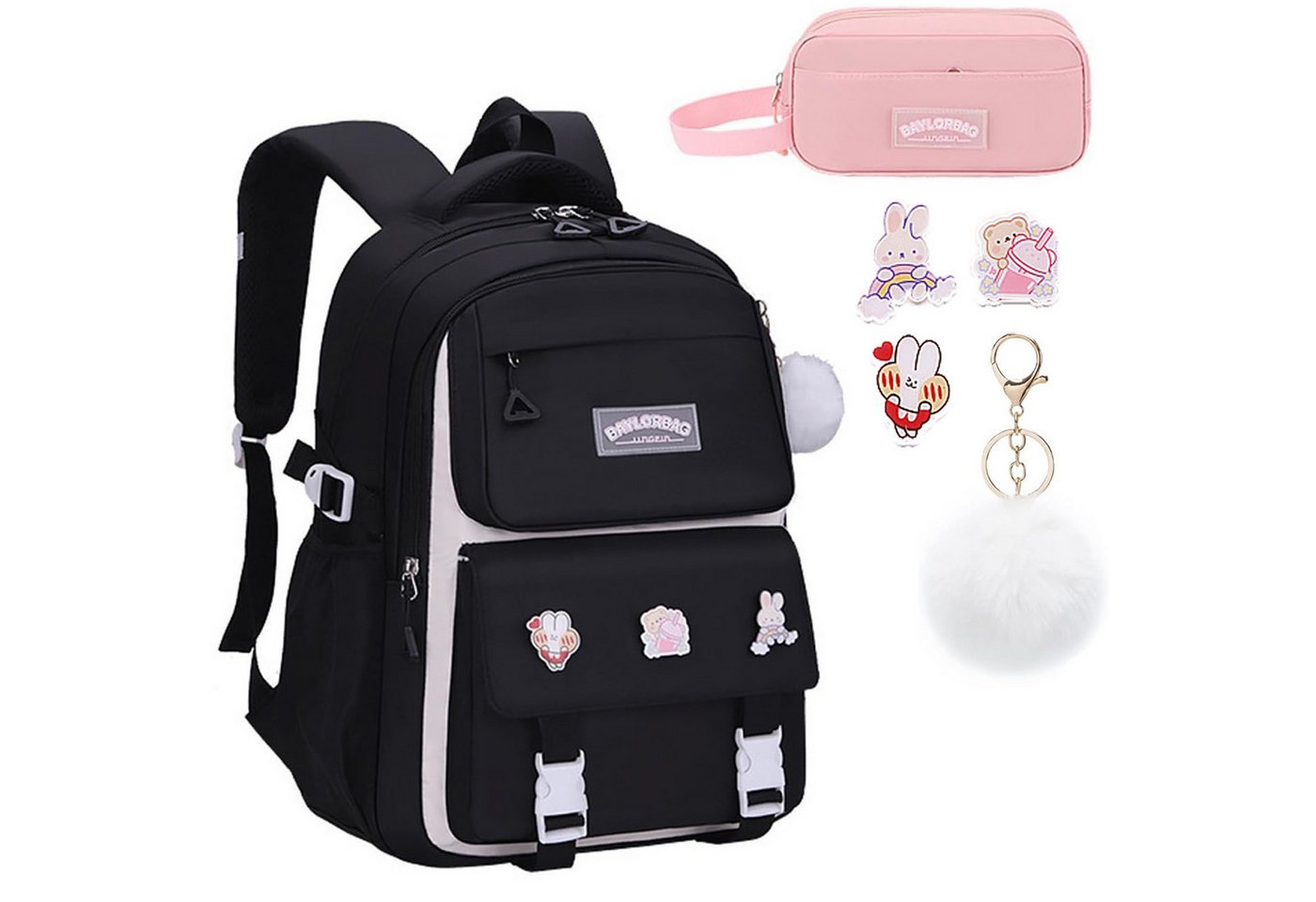 MOPUEA Schulrucksack Teenager-Schulranzen-Set, mit Stifteetui und Badge-Label (Wasserdicht Schulranzen,Unisex Geeignet für Mittelstufe-Universität, 2-tlg., für zum Schulbesuch,Einkaufen,Camping usw), Mit ergonomischem Design zur Entlastung von Schultern und Rücken Bild 2
