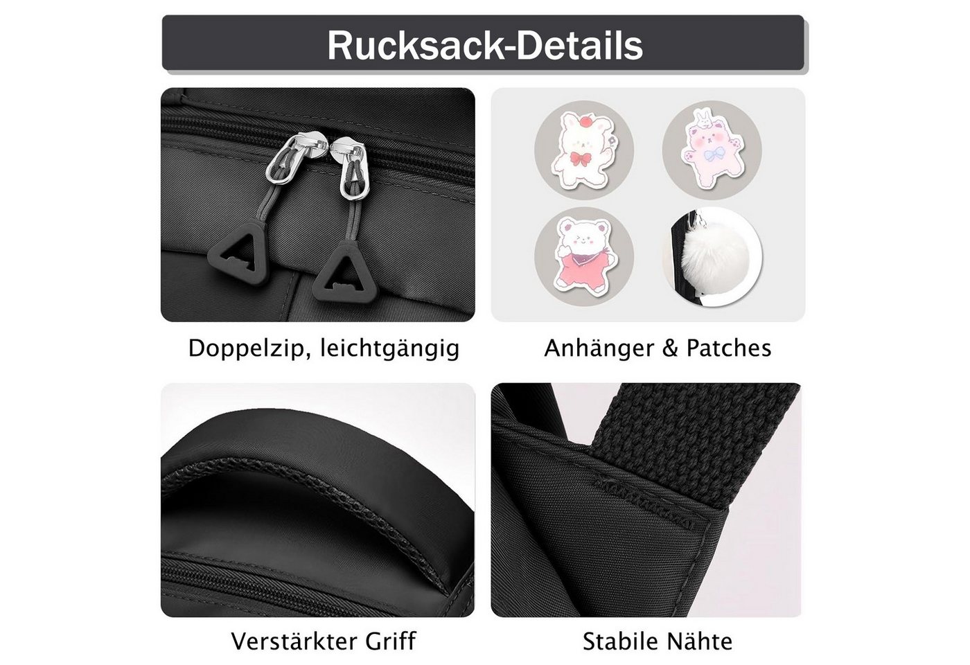 MOPUEA Schulrucksack Teenager-Schulranzen-Set, mit Stifteetui und Badge-Label (Wasserdicht Schulranzen,Unisex Geeignet für Mittelstufe-Universität, 2-tlg., für zum Schulbesuch,Einkaufen,Camping usw), Mit ergonomischem Design zur Entlastung von Schultern und Rücken Bild 3