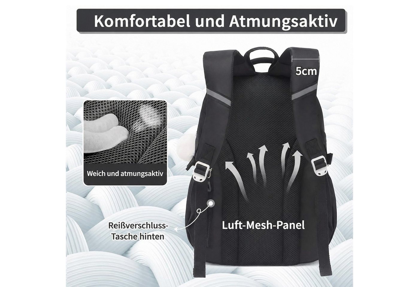 MOPUEA Schulrucksack Teenager-Schulranzen-Set, mit Stifteetui und Badge-Label (Wasserdicht Schulranzen,Unisex Geeignet für Mittelstufe-Universität, 2-tlg., für zum Schulbesuch,Einkaufen,Camping usw), Mit ergonomischem Design zur Entlastung von Schultern und Rücken Bild 4