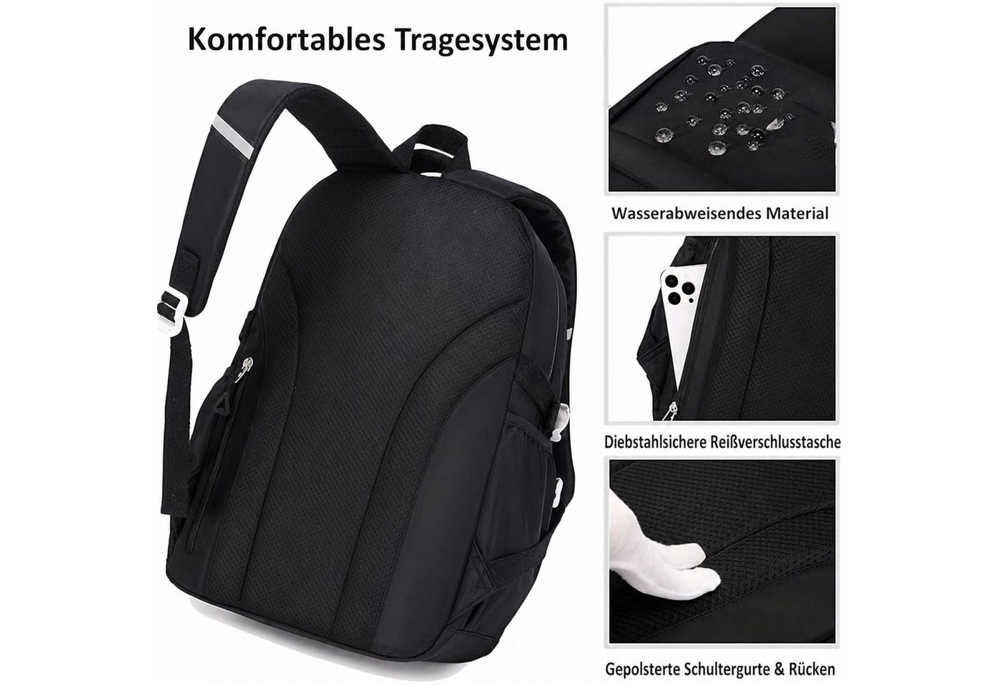 MOPUEA Schulrucksack Teenager-Schulranzen-Set, mit Stifteetui und Badge-Label (Wasserdicht Schulranzen,Unisex Geeignet für Mittelstufe-Universität, 2-tlg., für zum Schulbesuch,Einkaufen,Camping usw), Mit ergonomischem Design zur Entlastung von Schultern und Rücken Bild 5