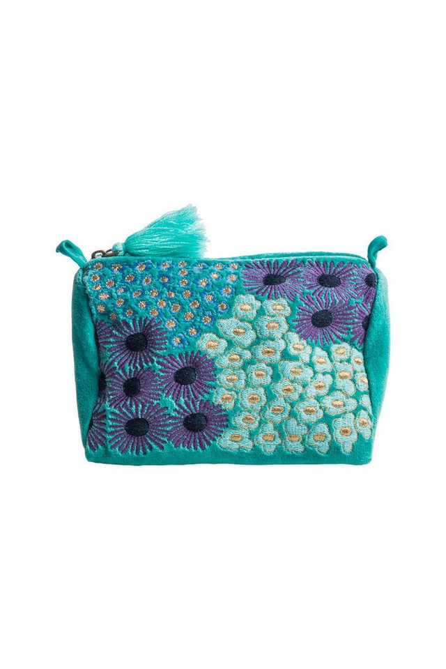 Tranquillo Kosmetiktasche aus Bio-Baumwolle VELVET BLOSSOMS klein 18x12x8 cm mit Reißverschluss, Samtige Oberfläche mit aufwendiger Stickerei, für Accessoires & Makeup Bild 3