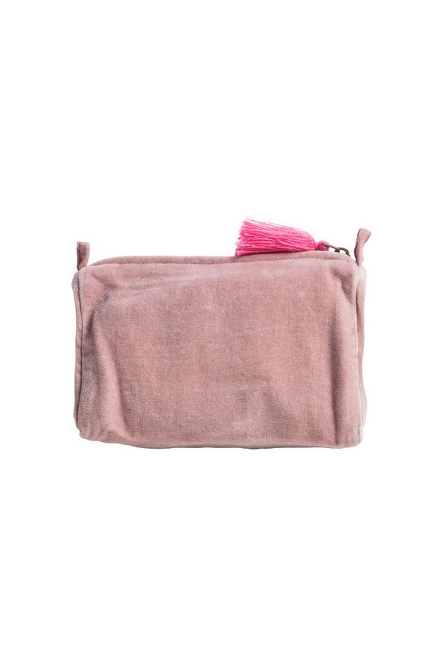 Tranquillo Kosmetiktasche aus Bio-Baumwolle VELVET MEADOW klein 18x12x8 cm mit Reißverschluss, Samttasche mit floraler Stickerei, für Accessoires und Make-up