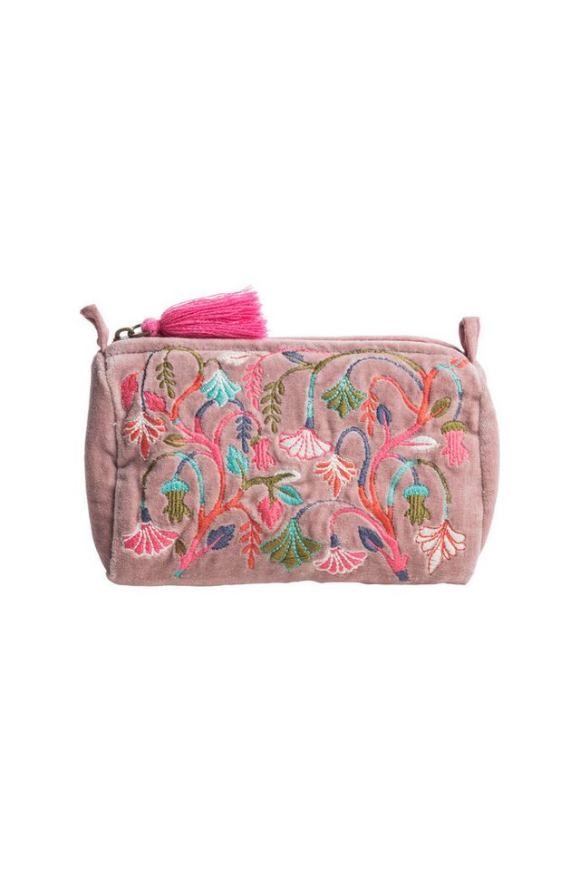 Tranquillo Kosmetiktasche aus Bio-Baumwolle VELVET MEADOW klein 18x12x8 cm mit Reißverschluss, Samttasche mit floraler Stickerei, für Accessoires und Make-up Bild 5