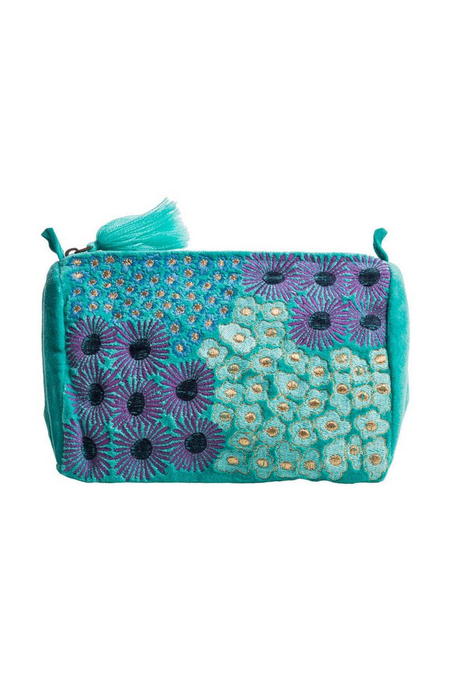 Tranquillo Kosmetiktasche aus Bio-Baumwolle VELVET BLOSSOMS groß 20x14x9 cm mit Reißverschluss, Kulturbeutel Samtoberfläche, florale Stickerei, Makeup & Accessoires Bild 2