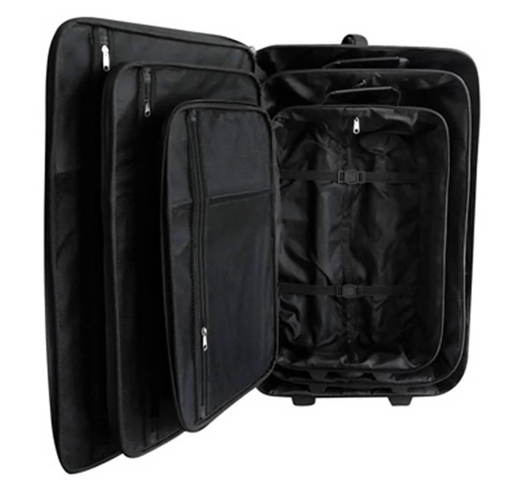 furnicato Koffer Trolley-Set 5-teilig S-M-L Schwarz, Stapelbares Koffer-Set mit Teleskopgriff, Kulturbeutel und Reisetasche