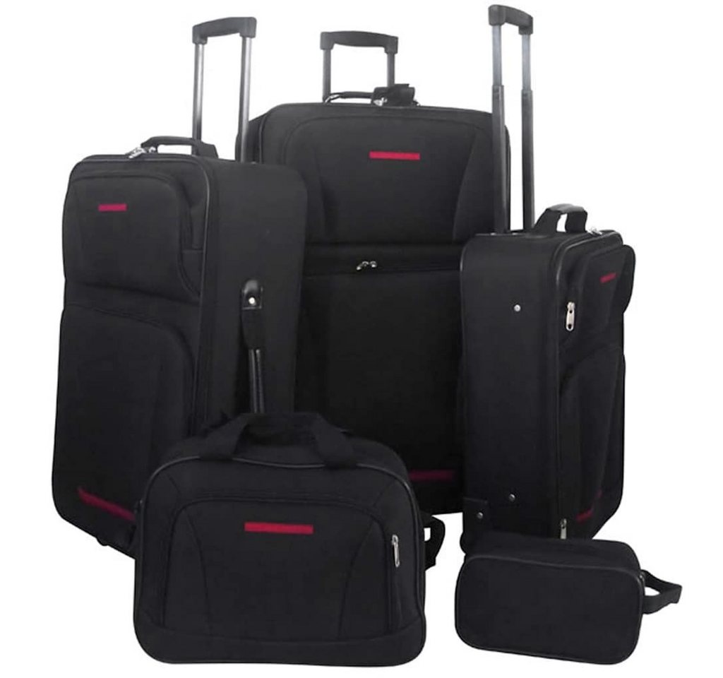 furnicato Koffer Trolley-Set 5-teilig S-M-L Schwarz, Stapelbares Koffer-Set mit Teleskopgriff, Kulturbeutel und Reisetasche Bild 2