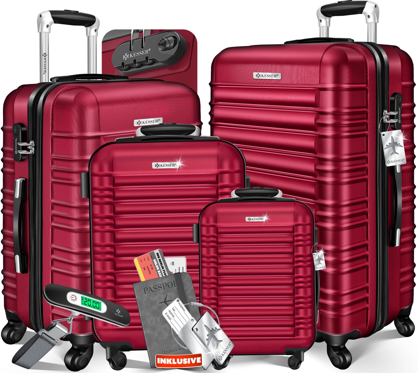 KESSER Kofferset, 4 Rollen, 4tlg. Hartschalenkofferset Hartschalenkoffer Reisekoffer Set