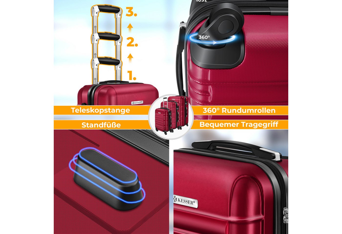 KESSER Kofferset, 4 Rollen, 4tlg. Hartschalenkofferset Hartschalenkoffer Reisekoffer Set Bild 2