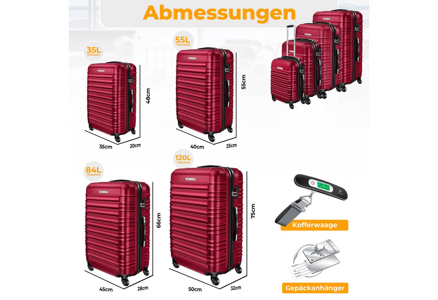 KESSER Kofferset, 4 Rollen, 4tlg. Hartschalenkofferset Hartschalenkoffer Reisekoffer Set Bild 4