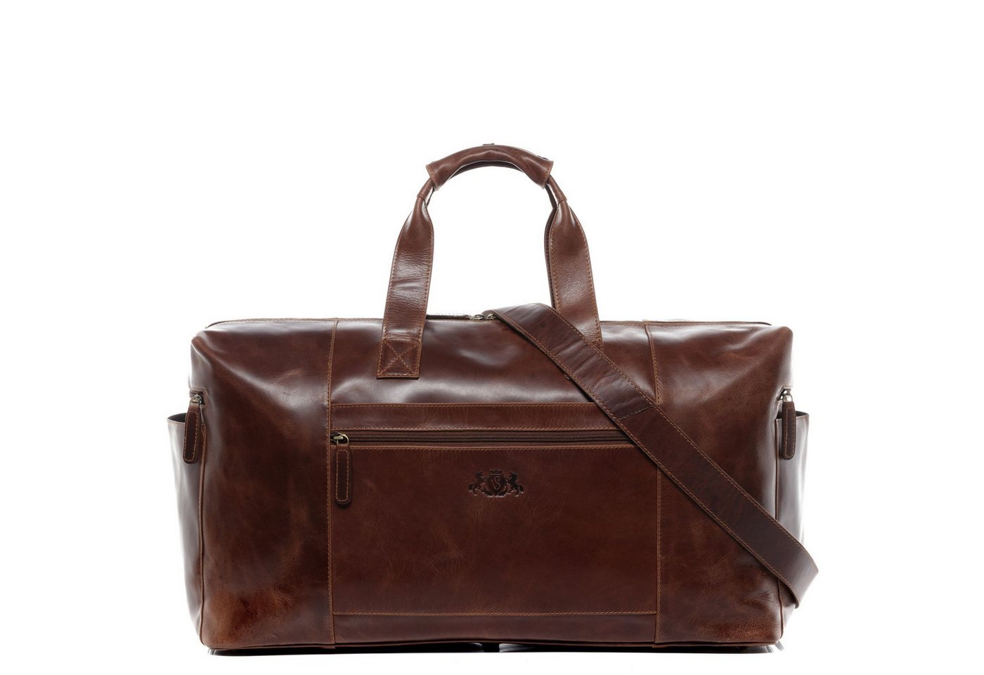 SID & VAIN Reisetasche Leder Weekender Unisex BRISTOL, Echtleder Reisegepäck für Damen & Herren, Sporttasche XL braun-cognac