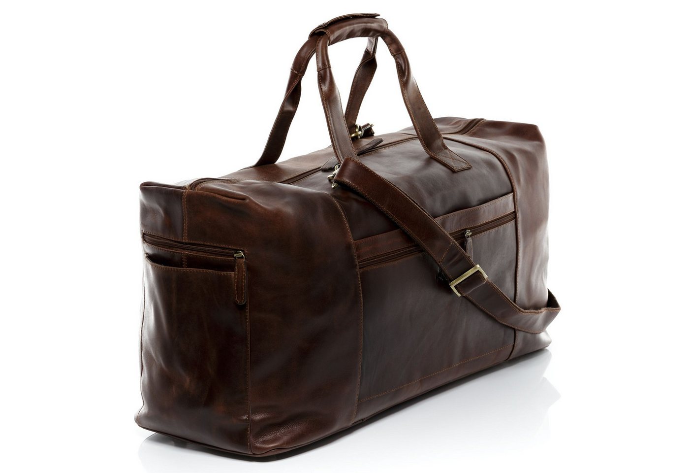 SID & VAIN Reisetasche Leder Weekender Unisex BRISTOL, Echtleder Reisegepäck für Damen & Herren, Sporttasche XL braun-cognac Bild 5