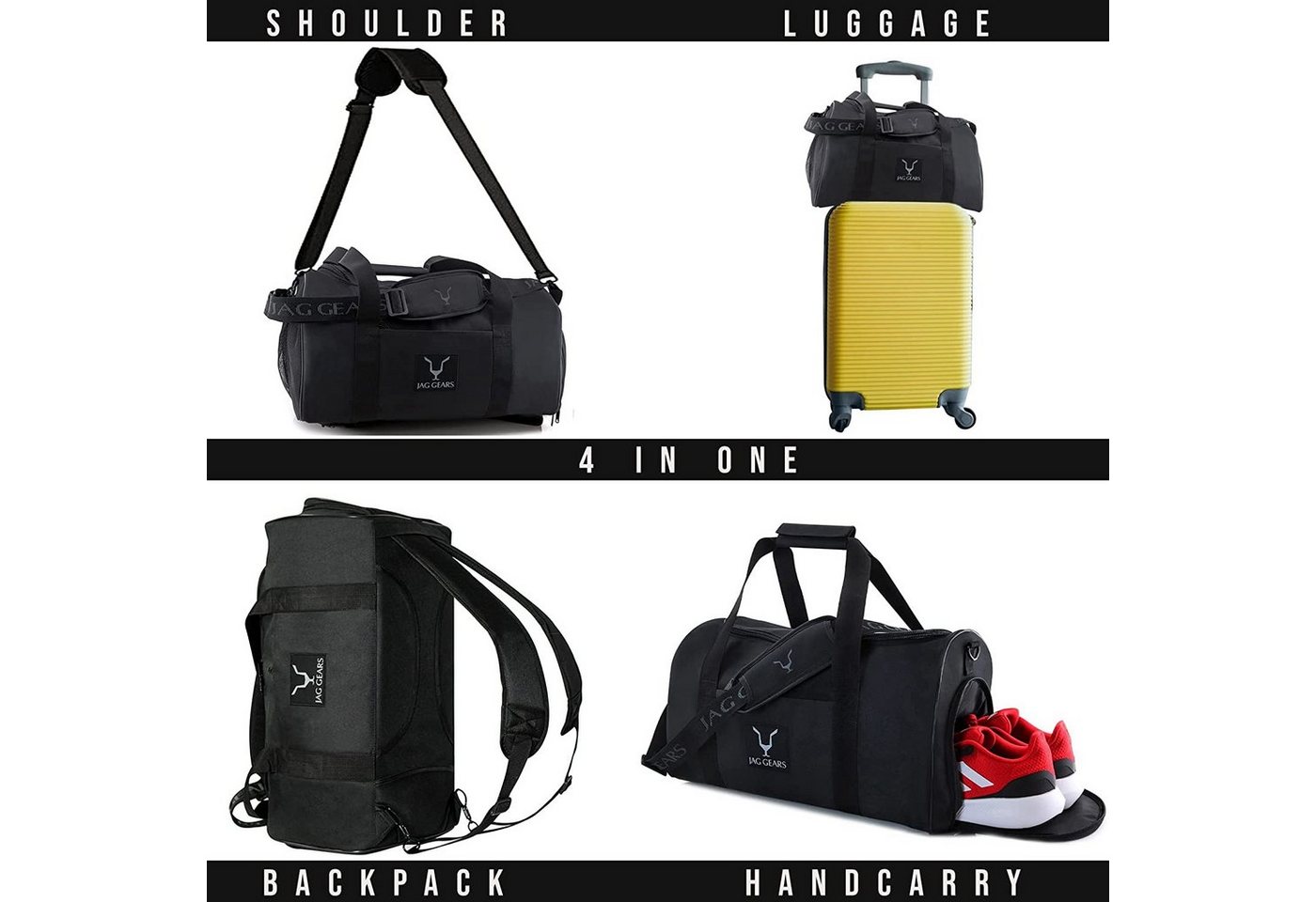 JAG GEARS Sporttasche Sporttasche mit Schuhfach, verstellbaren Schultergurten Reisetasche (1-tlg., 1er Packung), Sporttasche Fitnesstasche Reisetasche mit Doppel-Schulterrucksack 3in1