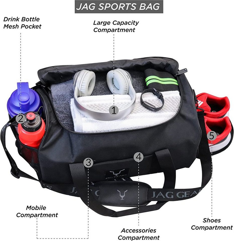 JAG GEARS Sporttasche Sporttasche mit Schuhfach, verstellbaren Schultergurten Reisetasche (1-tlg., 1er Packung), Sporttasche Fitnesstasche Reisetasche mit Doppel-Schulterrucksack 3in1 Bild 4