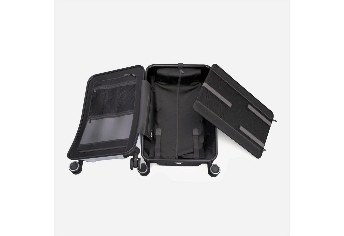plevo Handgepäckkoffer Plevo Runner Handgepäck Koffer Trolley Reisekoffer Rollkoffer, 4 Rollen, 4 Rollen Silber 35 l mit Powerbank Bild 4