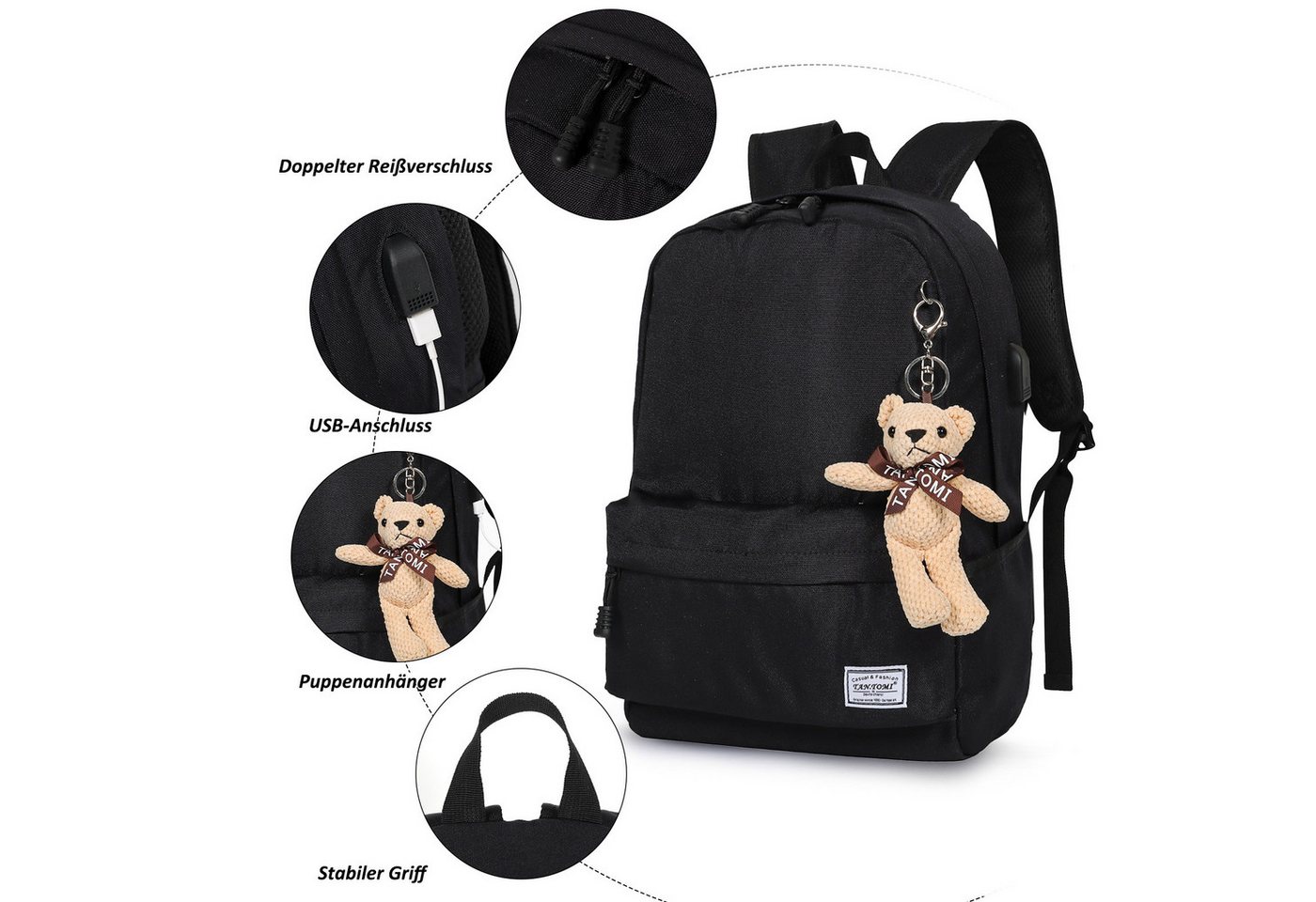 TAN.TOMI Schulrucksack Schulrucksäcke Schule Mädchen Laptop-Rucksack Laptop Fach (Sportrucksack Mit USB-Anschluss Anti-Diebstahl), Rucksäcke Schulrucksack Reiserucksack Arbeitsrucksack Bild 5