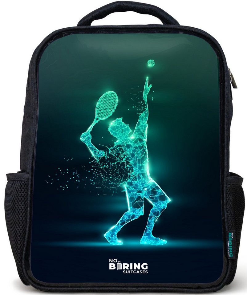 NoBoringSuitcases.com© Rucksack Schwarz - Digitaler Tennisspieler im futuristischen Stil, Kinderrucksack Schwarz, Schulrucksack, Freizeitrucksack Jungen Mädchen Bild 5
