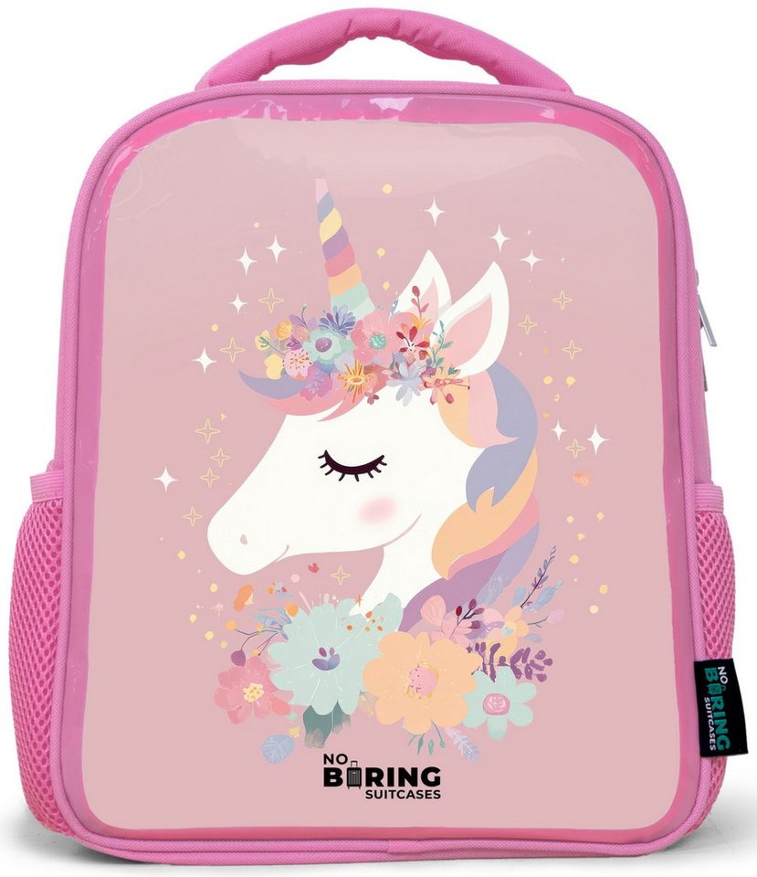 NoBoringSuitcases.com© Rucksack Rosa - Einhorn - Rosa - Blumen, Kinderrucksack, Schulrucksack, Freizeitrucksack, Mädchen, Kindergarten Bild 4