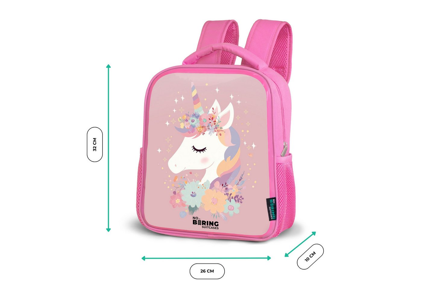 NoBoringSuitcases.com© Rucksack Rosa - Einhorn - Rosa - Blumen, Kinderrucksack, Schulrucksack, Freizeitrucksack, Mädchen, Kindergarten Bild 5