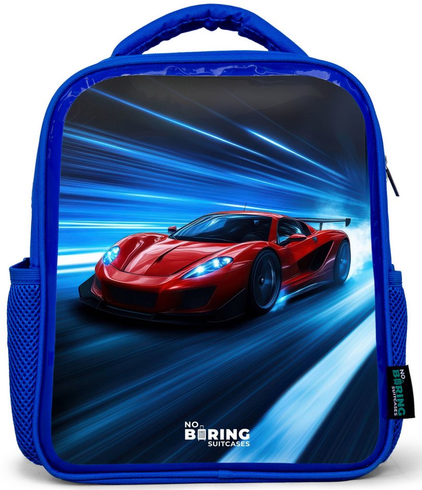 NoBoringSuitcases.com© Rucksack Blau - Roter Rennwagen in der digitalen Geschwindigkeitswelt, Kinderrucksack, Schulrucksack, Freizeitrucksack, Jungen, Kindergarten Bild 4