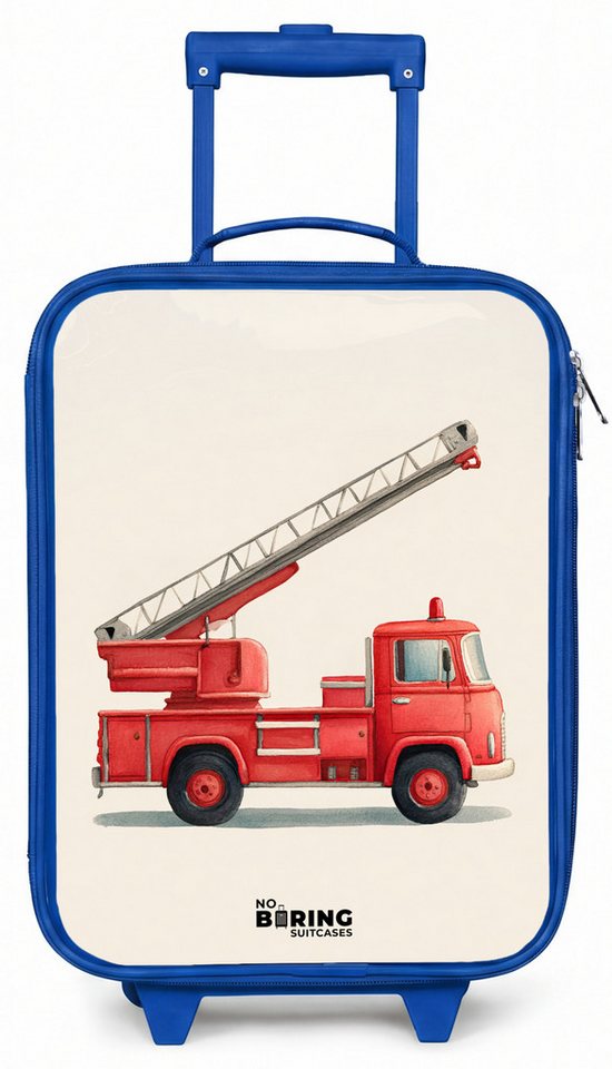 NoBoringSuitcases.com© Kinderkoffer Blau - mit leuchtende Räder - Feuerwehrauto - Signiert - Rot, 2 Rollen, Handgepäck Koffer, Trolley Kinder, Reisekoffer Jungen Bild 4