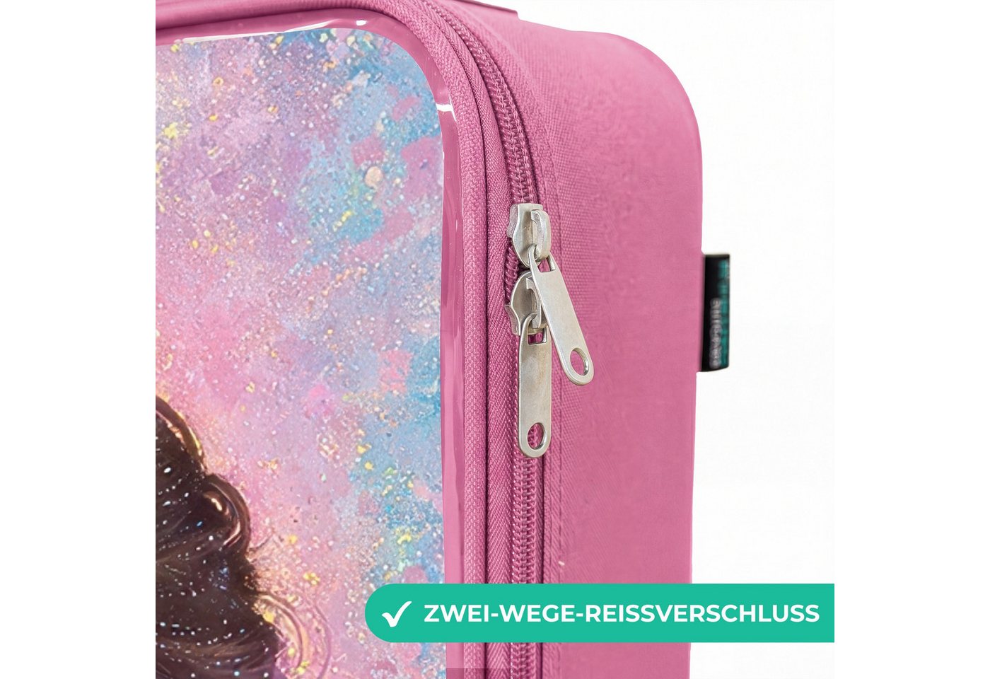 NoBoringSuitcases.com© Kinderkoffer Rosa - mit leuchtende Räder - Mädchen - Einhorn - Glitzer, 2 Rollen, Handgepäck-Koffer, Kinderkoffer, Reisekoffer Mädchen Bild 2