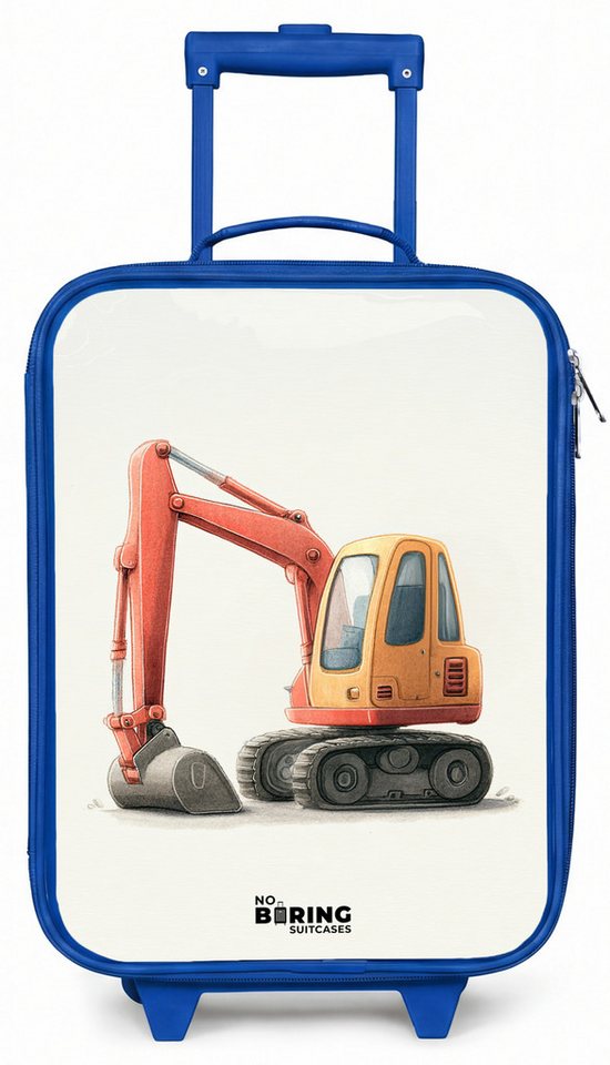 NoBoringSuitcases.com© Kinderkoffer Blau - mit leuchtende Räder - Bagger - Signiert - Orange, 2 Rollen, Handgepäck Koffer, Trolley Kinder, Reisekoffer Jungen Bild 2
