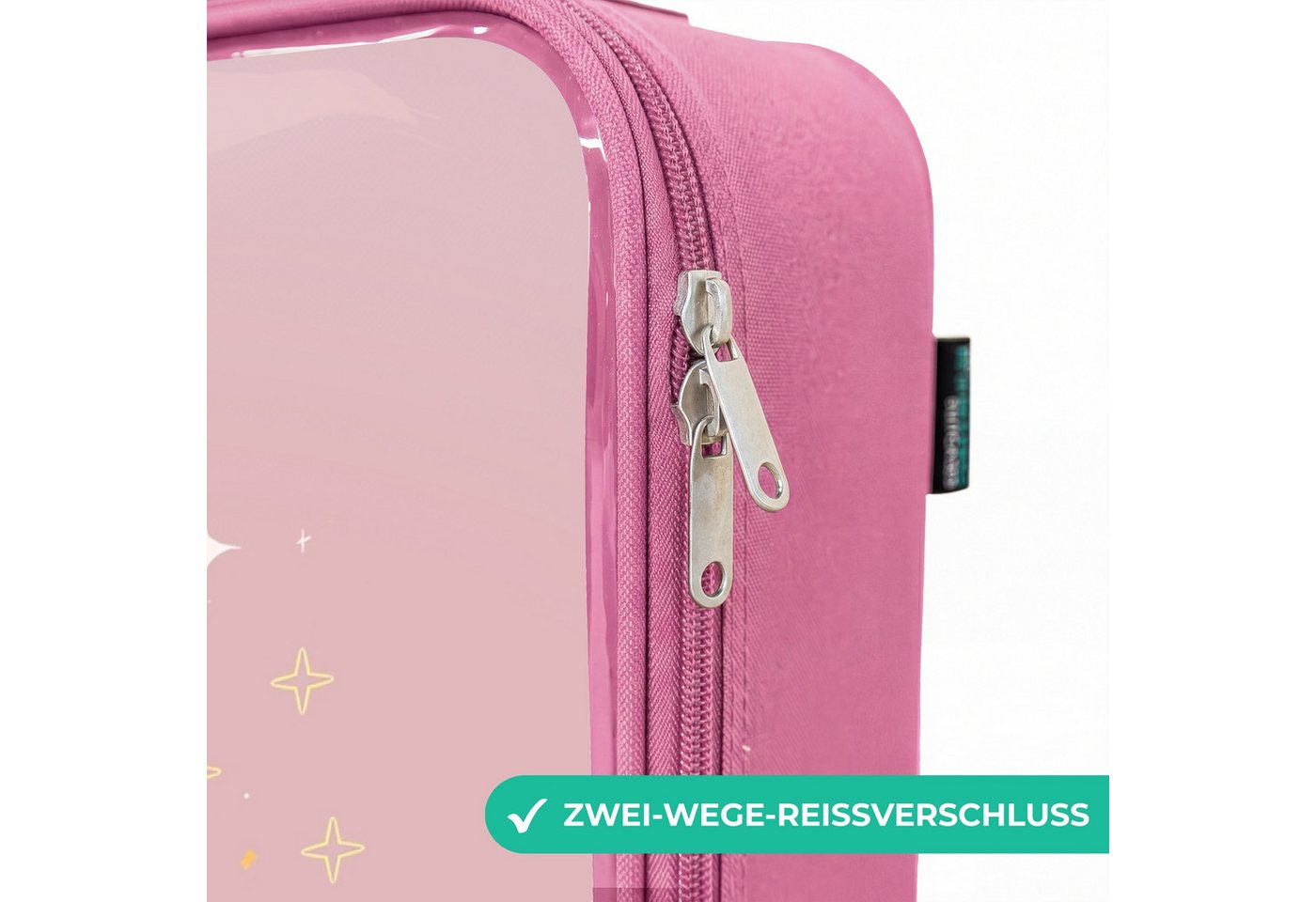NoBoringSuitcases.com© Kinderkoffer Rosa - mit leuchtende Räder - Einhorn - Rosa - Blumen, 2 Rollen, Handgepäck-Koffer, Kinderkoffer, Reisekoffer Mädchen