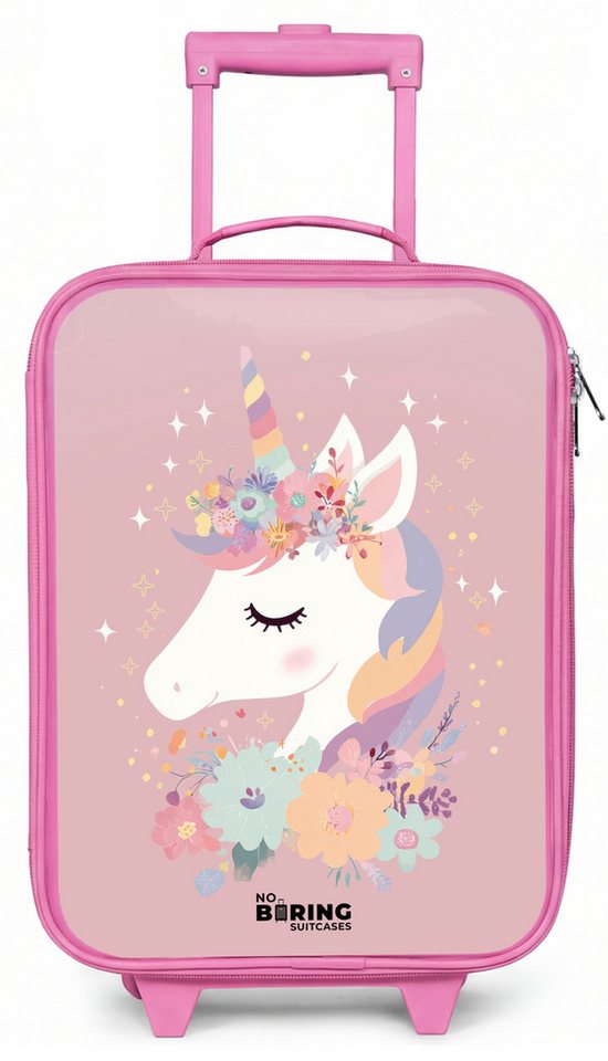 NoBoringSuitcases.com© Kinderkoffer Rosa - mit leuchtende Räder - Einhorn - Rosa - Blumen, 2 Rollen, Handgepäck-Koffer, Kinderkoffer, Reisekoffer Mädchen Bild 2