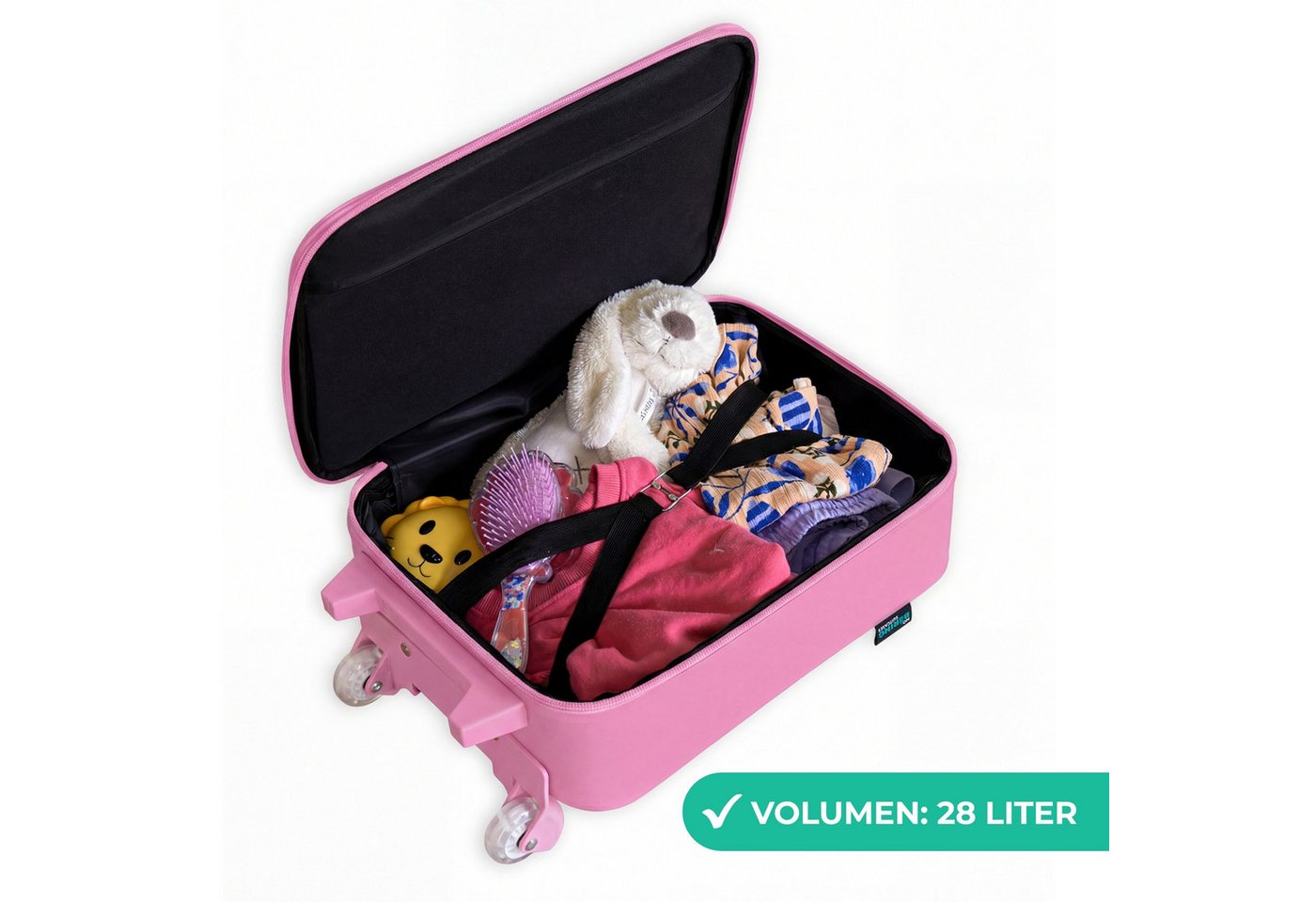 NoBoringSuitcases.com© Kinderkoffer Rosa - mit leuchtende Räder - Einhorn - Rosa - Blumen, 2 Rollen, Handgepäck-Koffer, Kinderkoffer, Reisekoffer Mädchen Bild 3