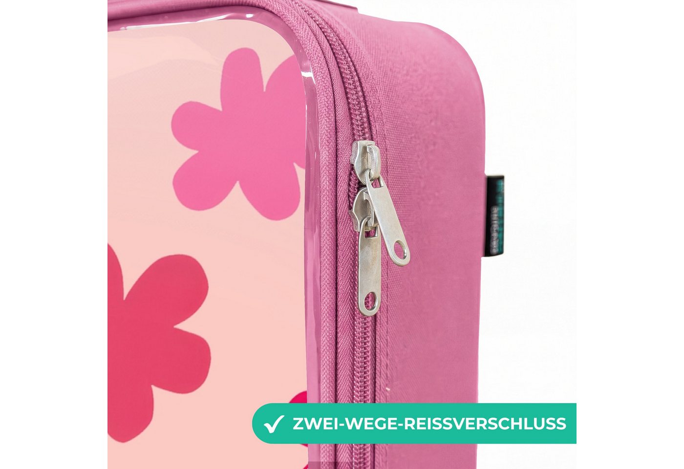 NoBoringSuitcases.com© Kinderkoffer Rosa - mit leuchtende Räder - Rosa Blumen, 2 Rollen, Handgepäck-Koffer, Kinderkoffer, Reisekoffer Mädchen Bild 2