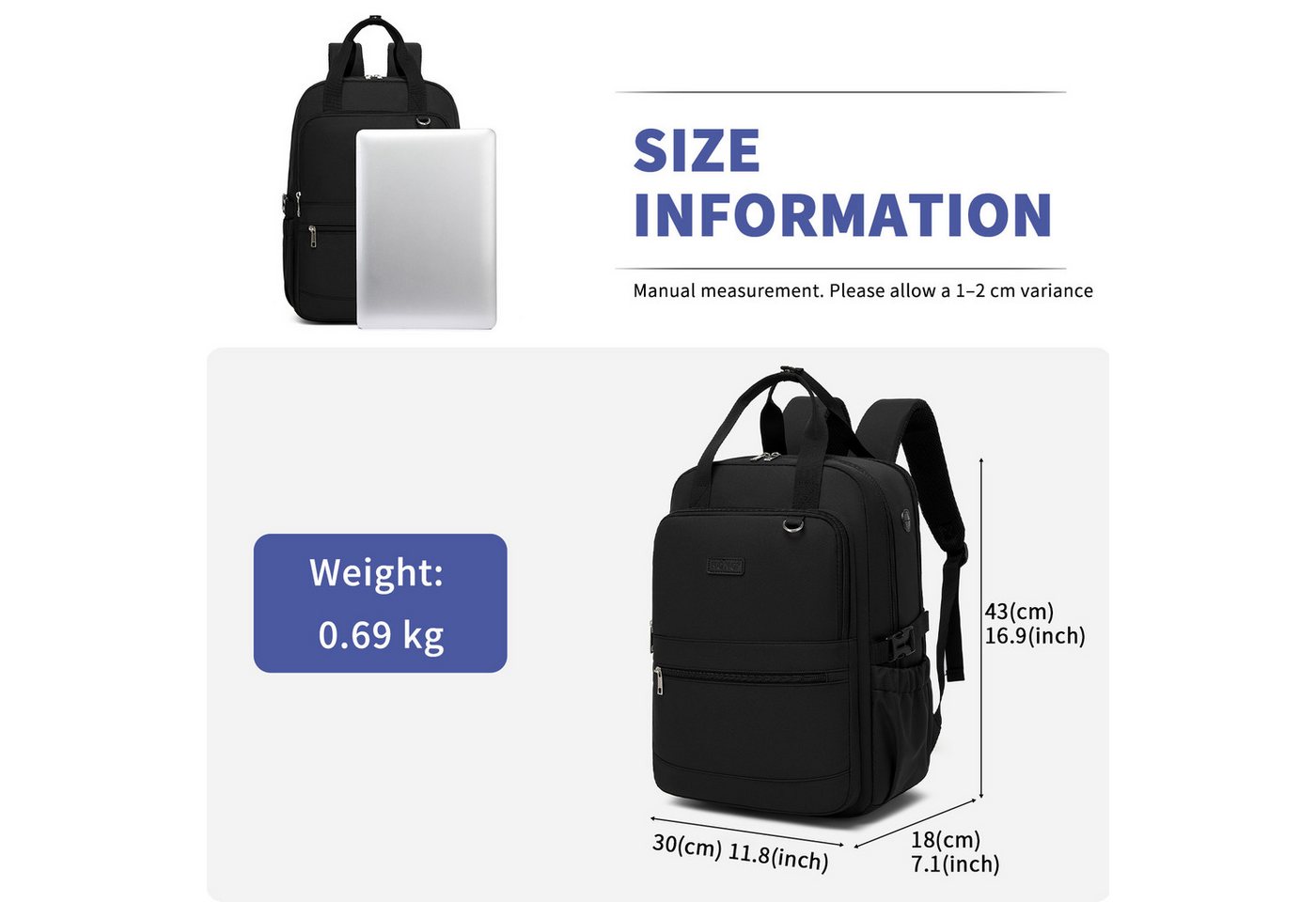 KONO Rucksack für Damen – Wasserdichter 2-in-1-Laptoprucksack, 15,6 Zoll Bild 3