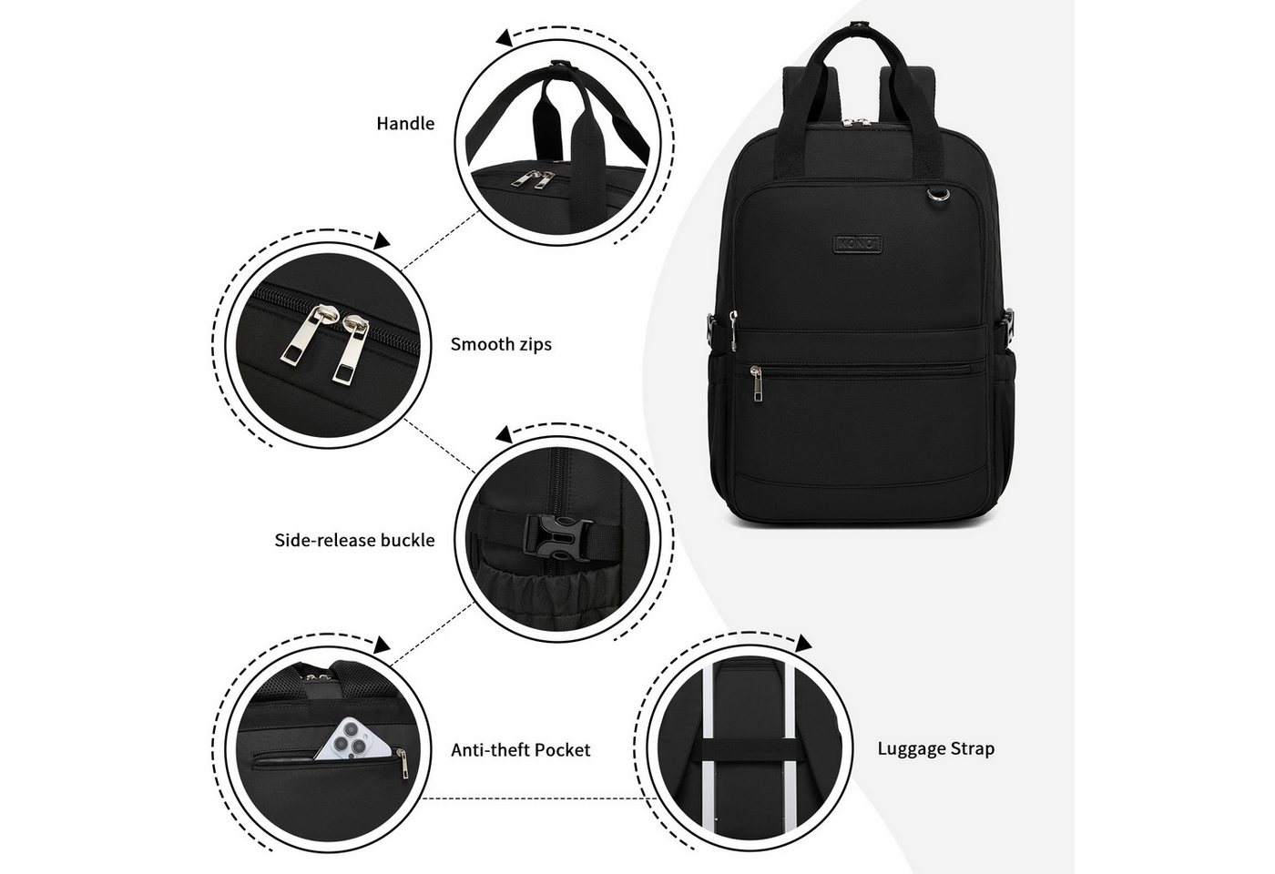 KONO Rucksack für Damen – Wasserdichter 2-in-1-Laptoprucksack, 15,6 Zoll Bild 5