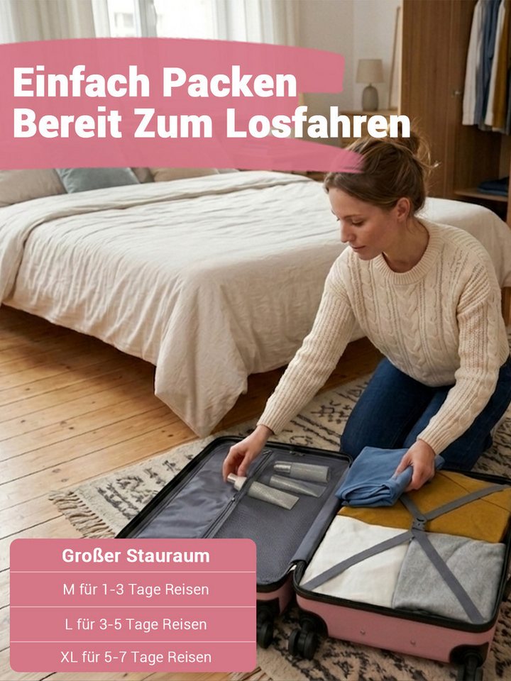KONO Handgepäckkoffer, leichter ABS-Hartschalenkoffer mit 360° geräuscharmen Rollen