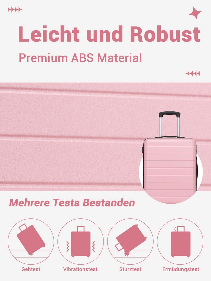 KONO Handgepäckkoffer, leichter ABS-Hartschalenkoffer mit 360° geräuscharmen Rollen Bild 5