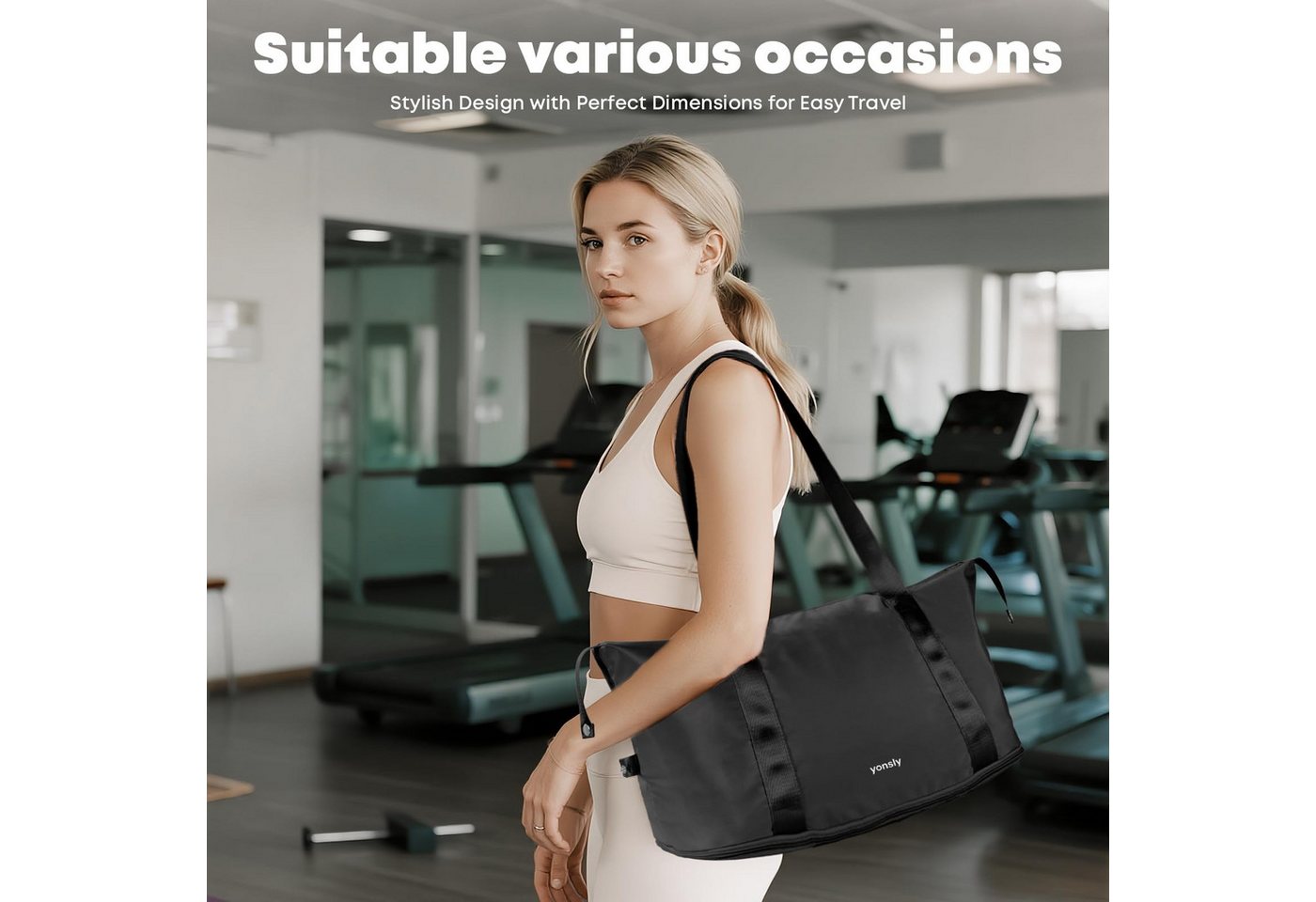YONSLY Reisetasche Leichte Weekender-Reisetasche mit Kulturbeutel für (Spar-Set, Reisetasche + Kulturbeutel), Erweiterbar, mit Trolleygurt, Nylon-Gewebe, waschbar und leicht Bild 2