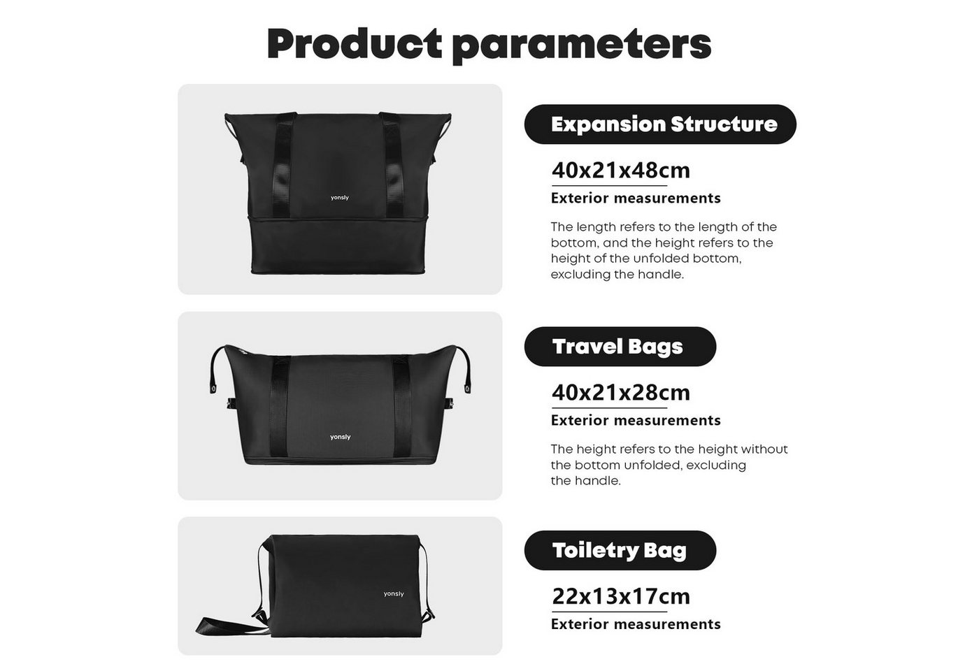 YONSLY Reisetasche Leichte Weekender-Reisetasche mit Kulturbeutel für (Spar-Set, Reisetasche + Kulturbeutel), Erweiterbar, mit Trolleygurt, Nylon-Gewebe, waschbar und leicht Bild 3