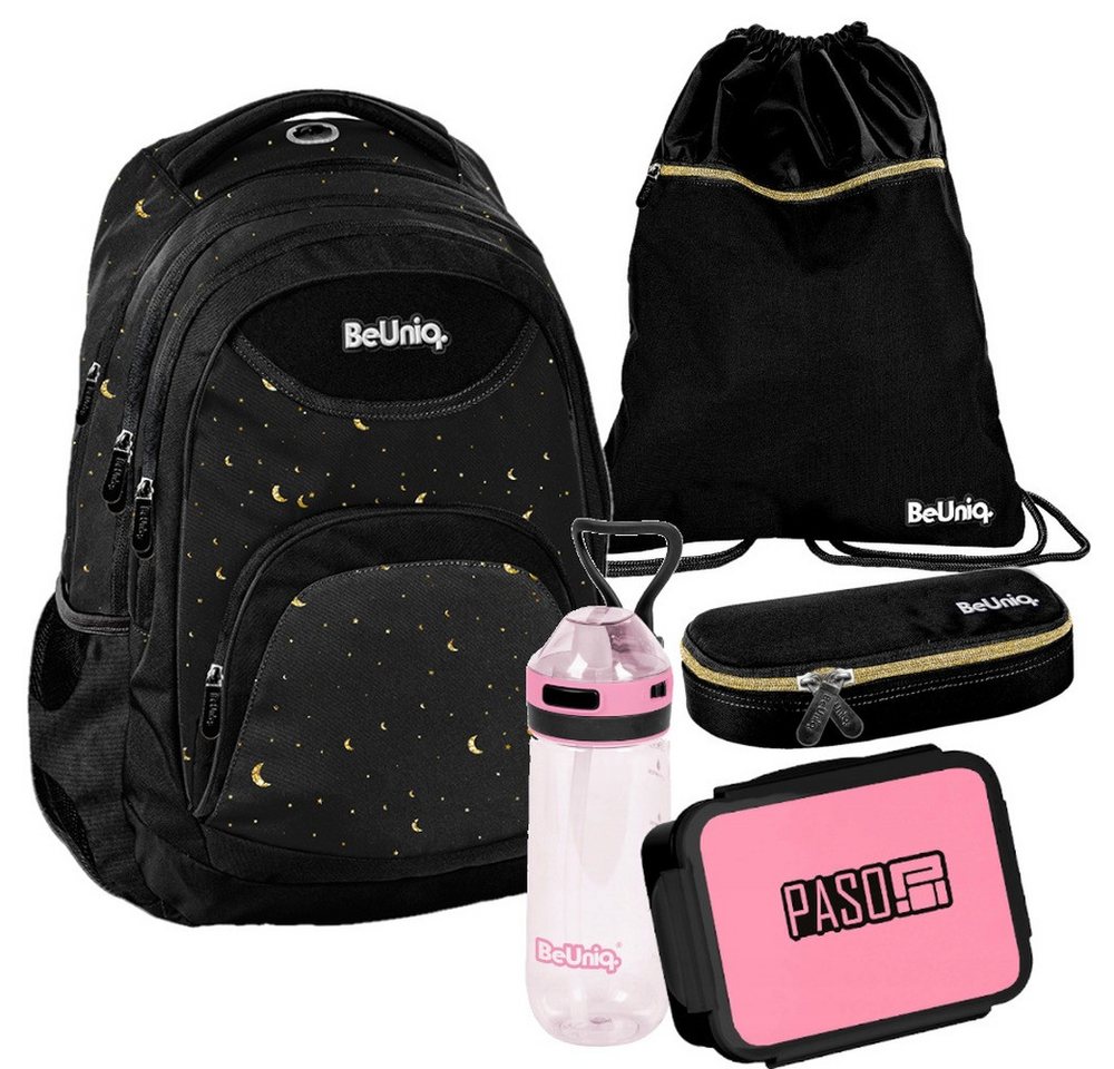 PASO Schulrucksack (Schulset, 5-tlg), BeUniq Mega Set 5-teilig – Schwarz, Gold Bild 4