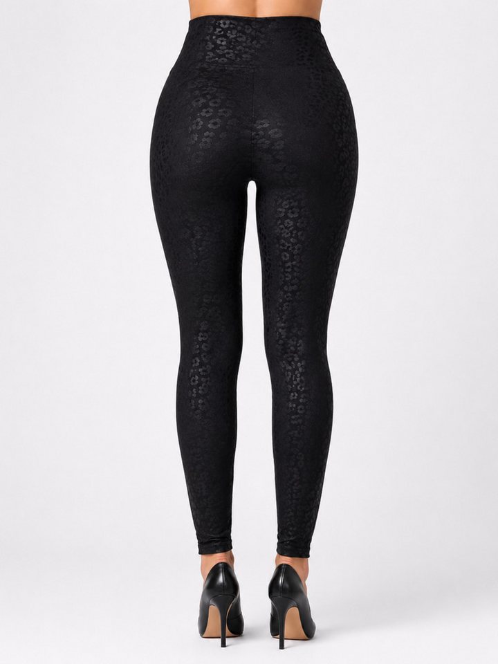 FemmeTone Yogaleggings Sportleggings mit Leo-Muster – Damen Leggings mit hohem Bund Sporthose Yogahose High Waist mit Bauch-weg-Effekt und Stretch