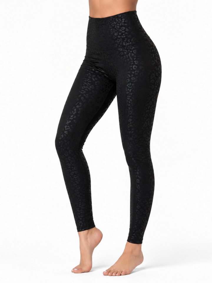 FemmeTone Yogaleggings Sportleggings mit Leo-Muster – Damen Leggings mit hohem Bund Sporthose Yogahose High Waist mit Bauch-weg-Effekt und Stretch Bild 4
