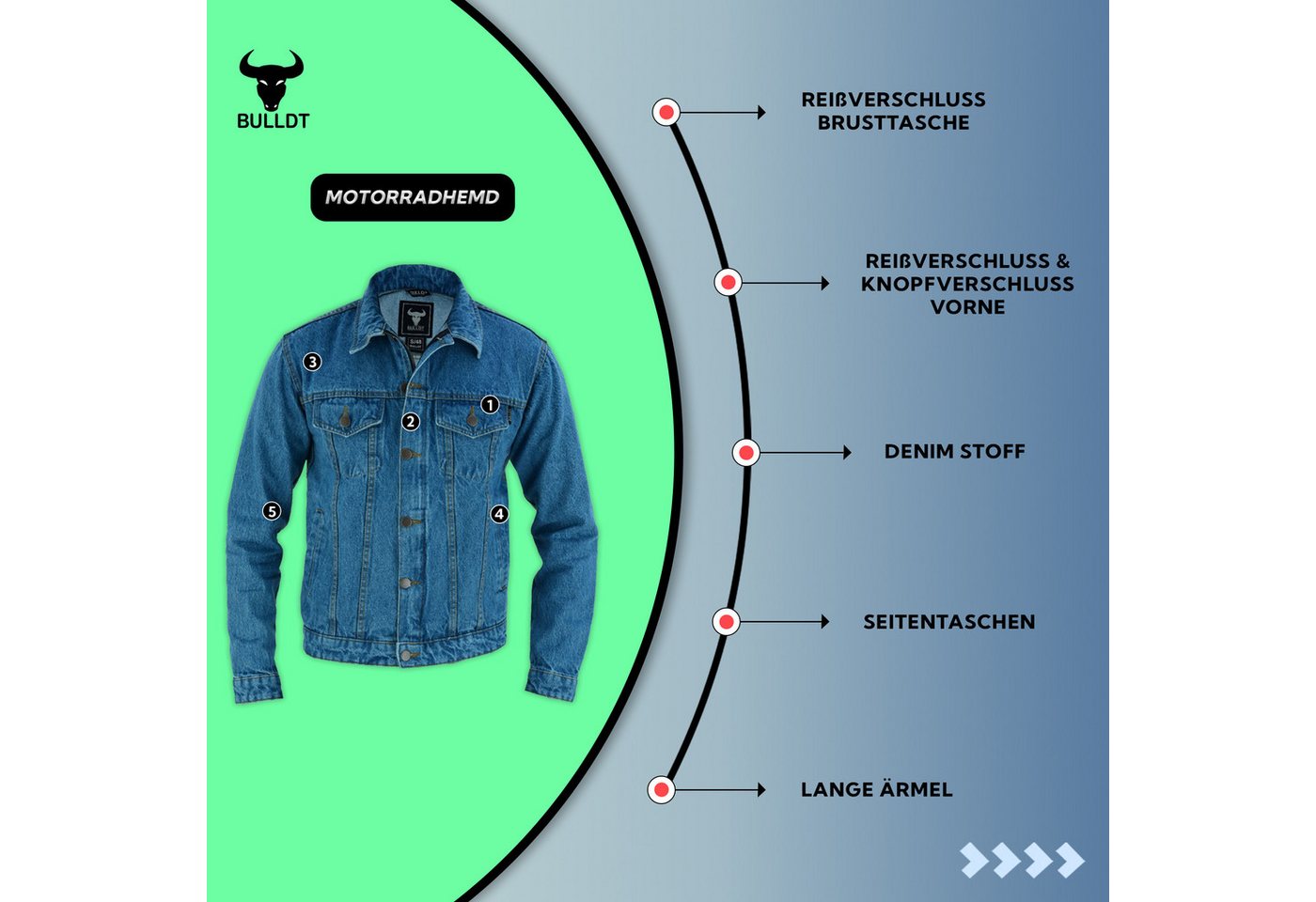 BULLDT Motorradjacke BLD312J Denim BULLDT Motorradjacke Jeansjacke biker Trucker Jacke