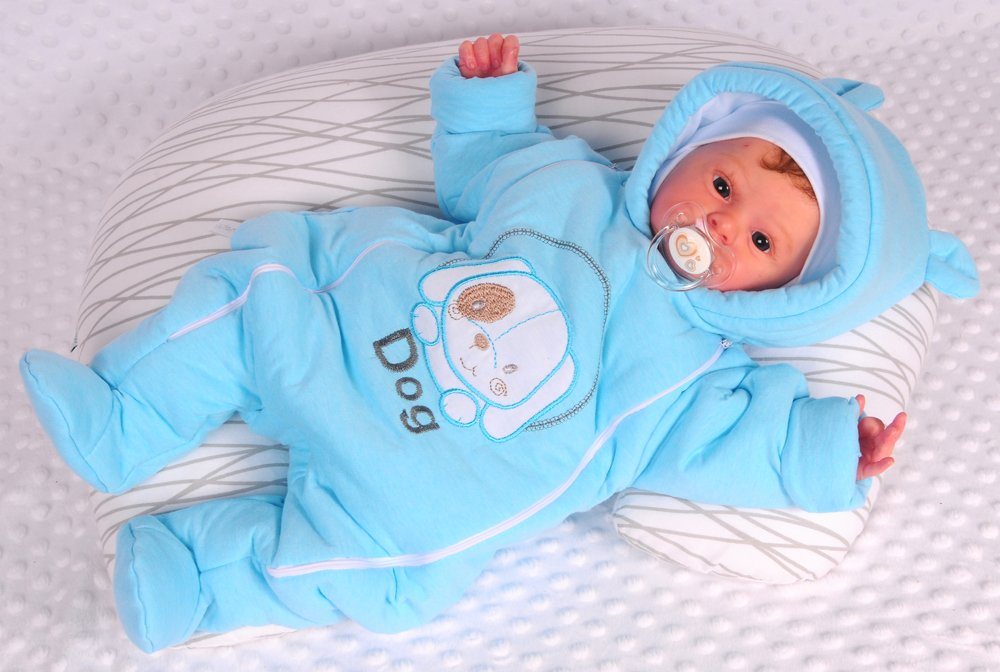 La Bortini Schneeoverall Wagenanzug Babyanzug Baby Overall Übergangsoverall in Türkis mit Hund weich, mit Reißverchluss 44 50 56 62 68 74
