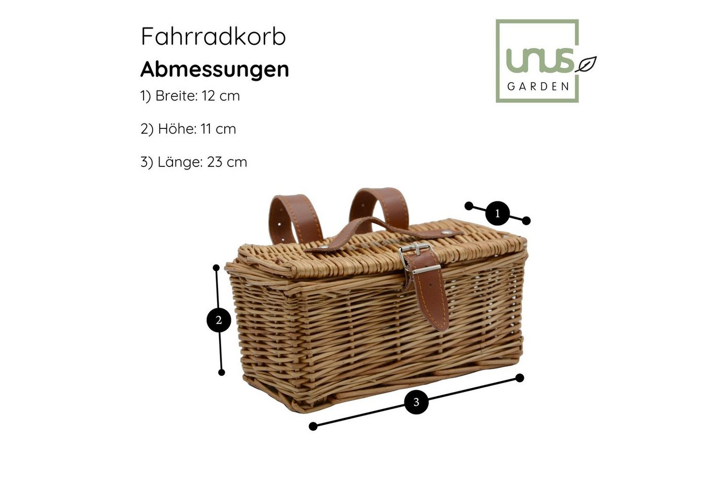 UNUS GARDEN Fahrradkorb Weidekorb Fahrradkorb KLEIN für vorne (11x22x13 cm (HxBxT), für Handy, Portemonnaie oder Sonnenbrille Bild 2