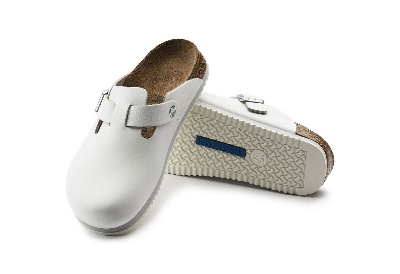 Birkenstock Geschlossener Lederschuh Boston mit bequemen Fußbett aus Kork - Pantolette Hervorragender Tragekomfort - Verloursleder und Rutschfester Eva-Sohle