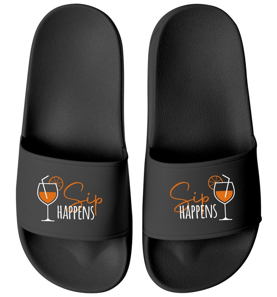 MoonWorks Badelatschen für Damen mit Spruch – Sip Happens – Badeschlappen Badesandale Bild 2