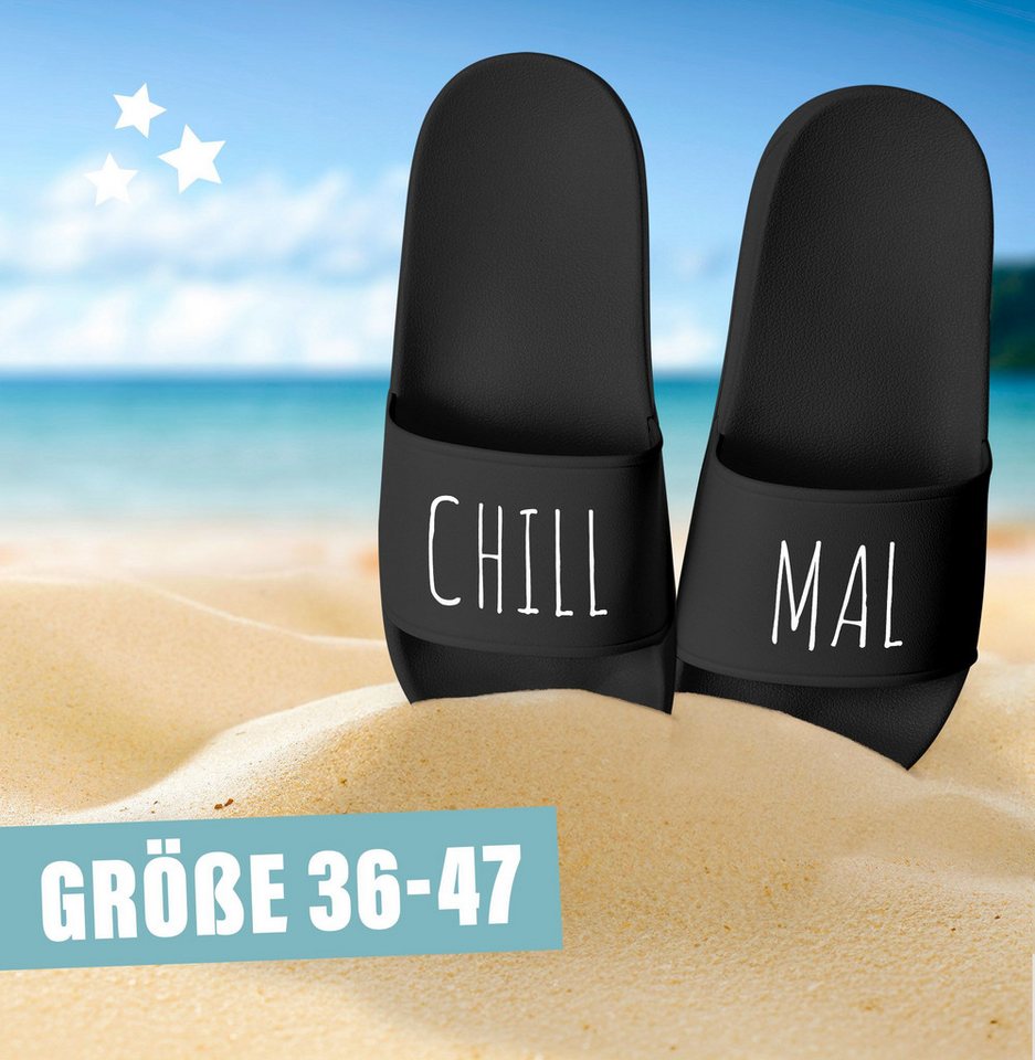 MoonWorks Badeschlappen mit Spruch Lustig Chill Mal Badelatschen Relax Unisex Badesandale