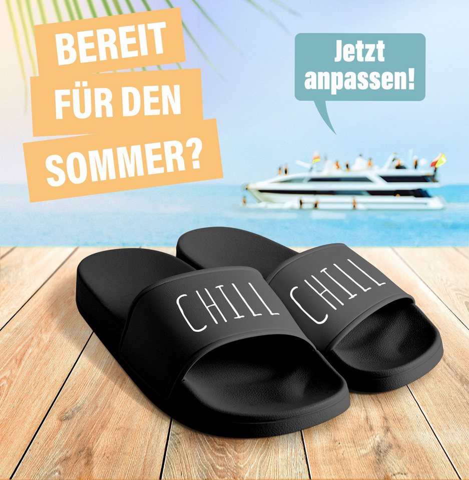 MoonWorks Badeschlappen mit Spruch Lustig Chill Mal Badelatschen Relax Unisex Badesandale Bild 2